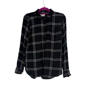 Lucky Brand Black & White Plaid Button-Front Viscose Soft Draped Top